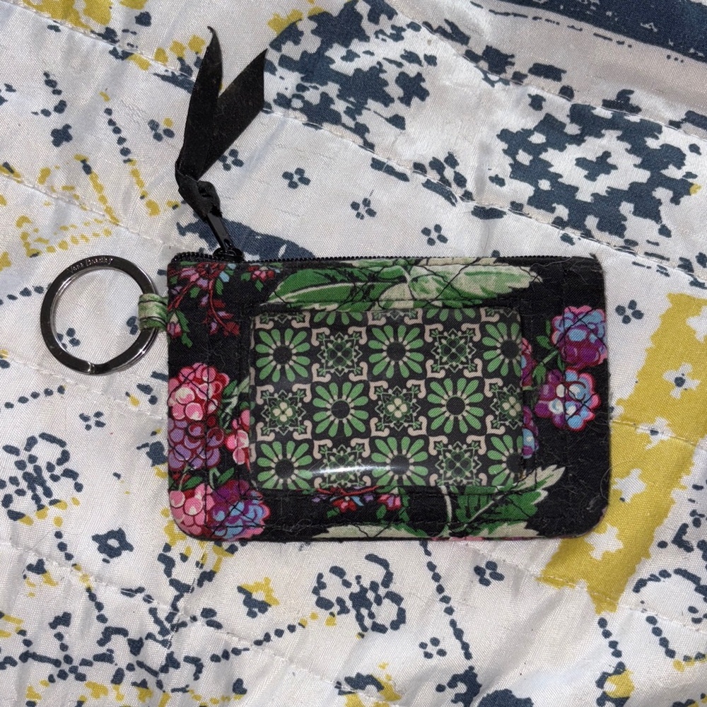 Vera Bradley Black and Green ID Wallet with Key Ring